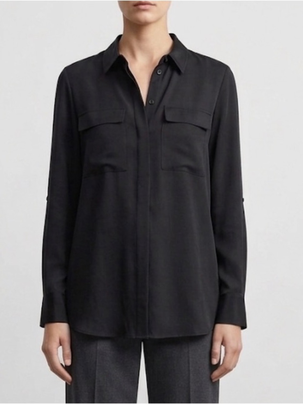 Classic Black Blouse With Double Breast Pockets